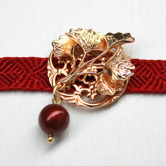 ●帯留/帯留め 銀杏 red 5枚目の画像