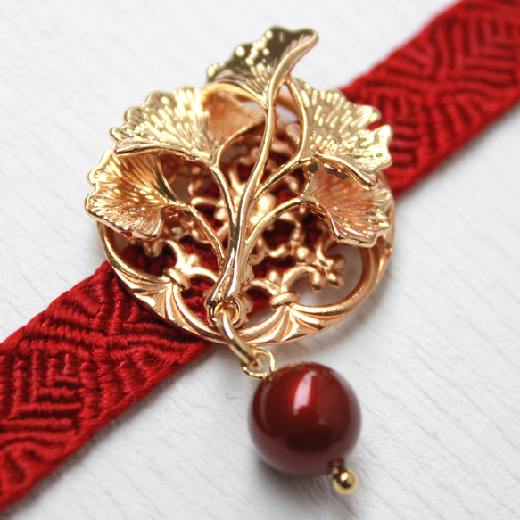 ●帯留/帯留め 銀杏 red 2枚目の画像