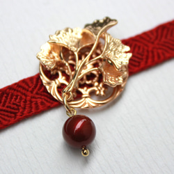 ●帯留/帯留め 銀杏 red 3枚目の画像