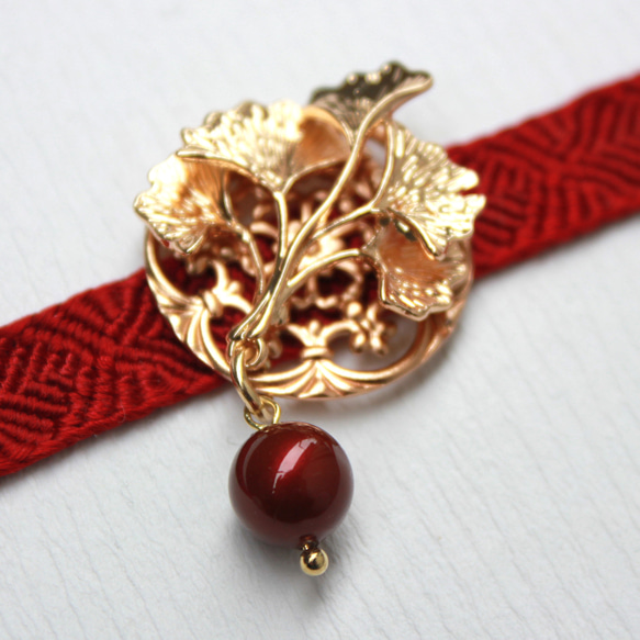 ●帯留/帯留め 銀杏 red 3枚目の画像