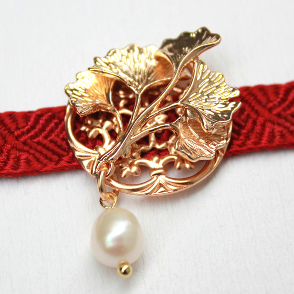 ●帯留/帯留め 銀杏 pearl 4枚目の画像