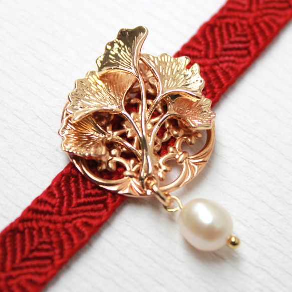 ●帯留/帯留め 銀杏 pearl 2枚目の画像