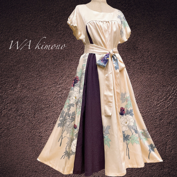 正絹ピンク 品格ワンピ 差し色ギャザーワンピース フォーマル 着物 