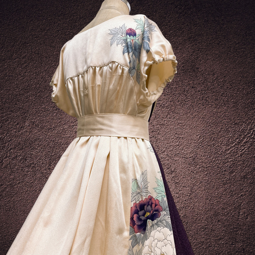 正絹ピンク 品格ワンピ 差し色ギャザーワンピース フォーマル 着物 