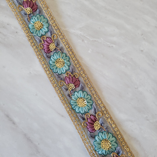 幅約3.8cm]インド刺繍リボン/カラー選択あり リボン・テープ Hanamomo