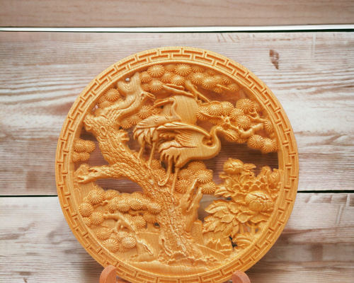 手彫り彫刻　鶴に月 7c1e81f7d3a4cfd2ebe999f2d277fb