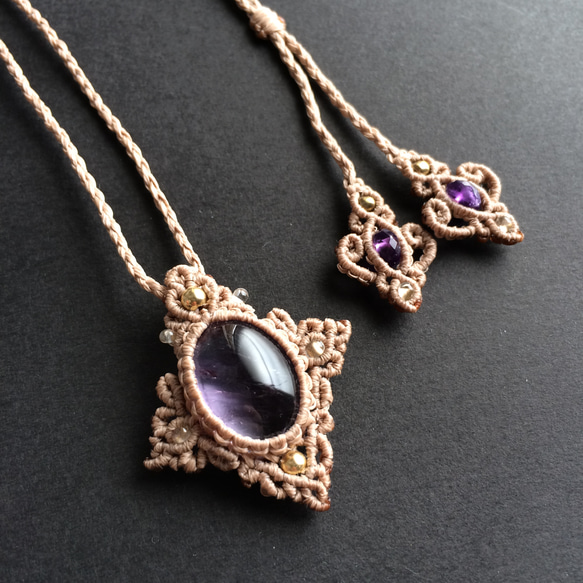 アメジストのペンダント ネックレス マクラメ編み ネックレス