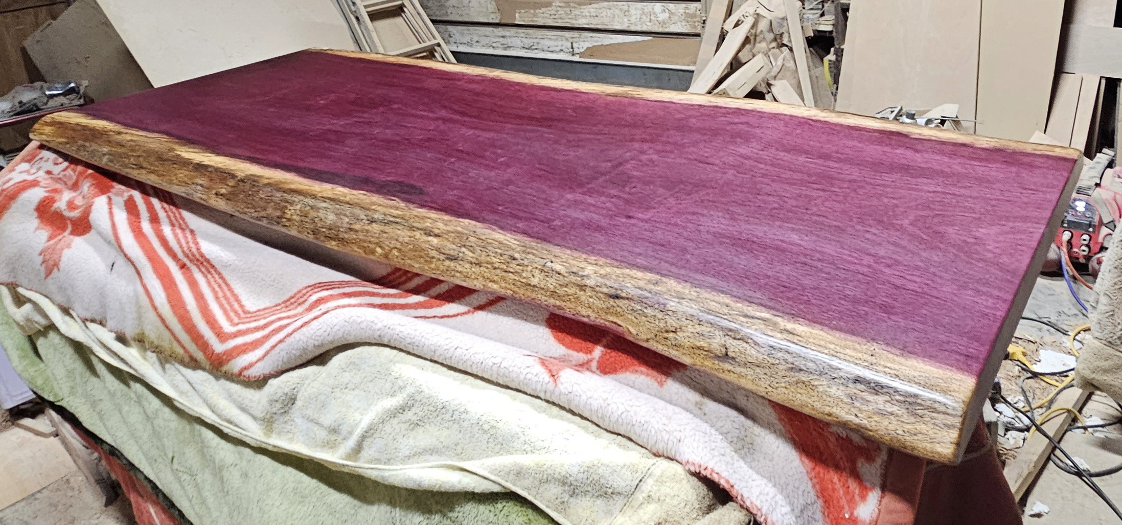 パドック一枚板ダイニングテーブル座卓リビングパープルハート板