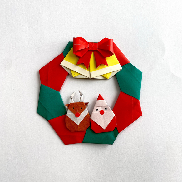 クリスマス飾り リース(小) サンタ トナカイ 折り紙 1枚目の画像