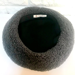 【アシンメトリーベレー帽】フワモコ暖かベレー　ダークグレーボア 5枚目の画像