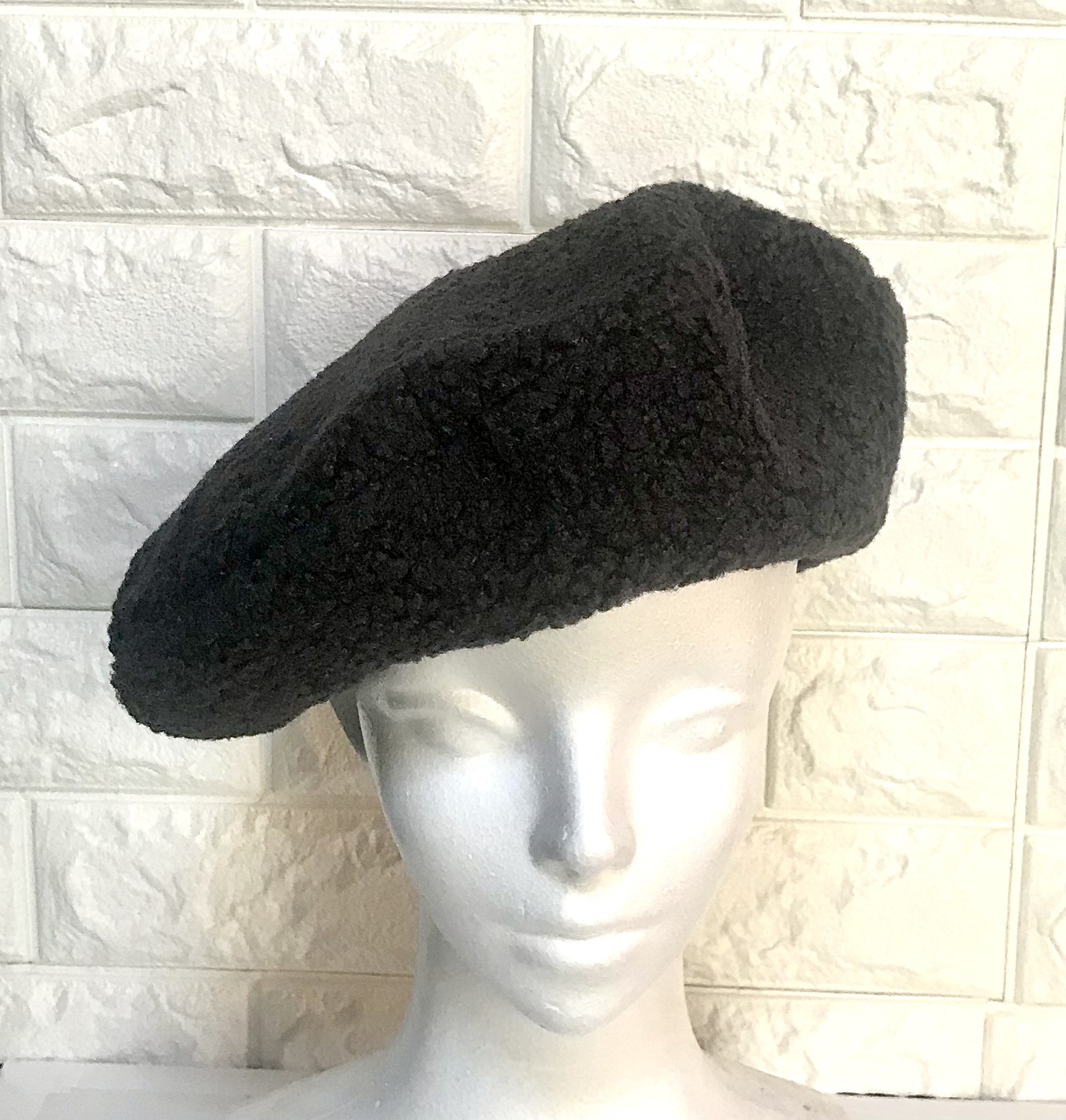 【アシンメトリーベレー帽】フワモコ暖かベレー　ダークグレーボア