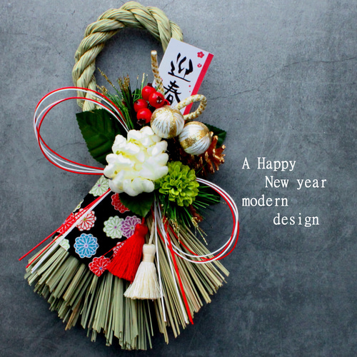 ラスト1点 モダン本しめ縄白マムお正月しめ縄飾りリース しめ縄