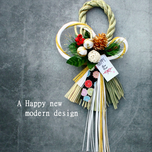 リーススタイルのしめ縄　 正月飾り 新作割＞ 水引スタイリッシュお正月本しめ縄飾りリース しめ縄
