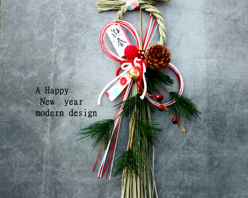 1点のみ 41cmスタイリッシュお正月本しめ縄飾りリース しめ縄