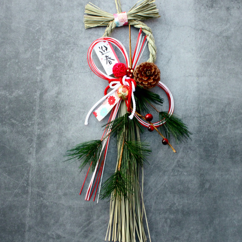 1点のみ 41cmスタイリッシュお正月本しめ縄飾りリース しめ縄