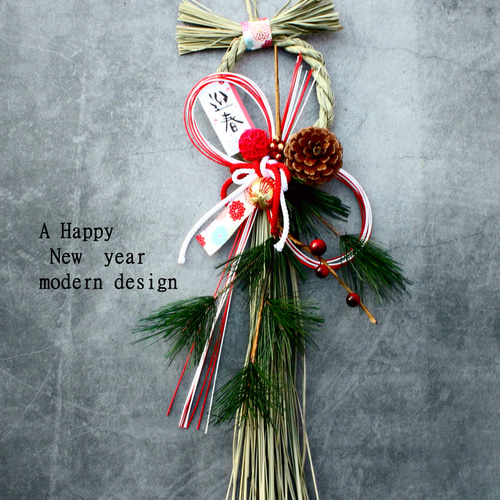 1点のみ 41cmスタイリッシュお正月本しめ縄飾りリース しめ縄