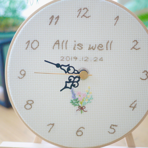 フラワーブーケ 刺繍時計 オーダーメイド 掛け時計・置き時計