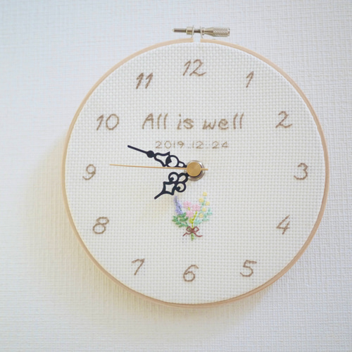 フラワーブーケ 刺繍時計 オーダーメイド 掛け時計・置き時計