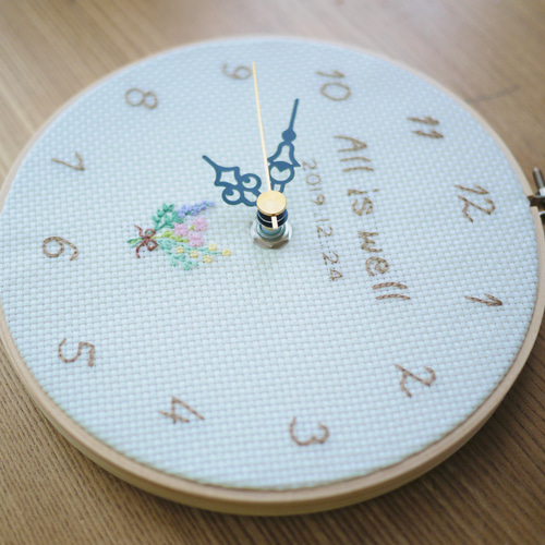 フラワーブーケ 刺繍時計 オーダーメイド 掛け時計・置き時計