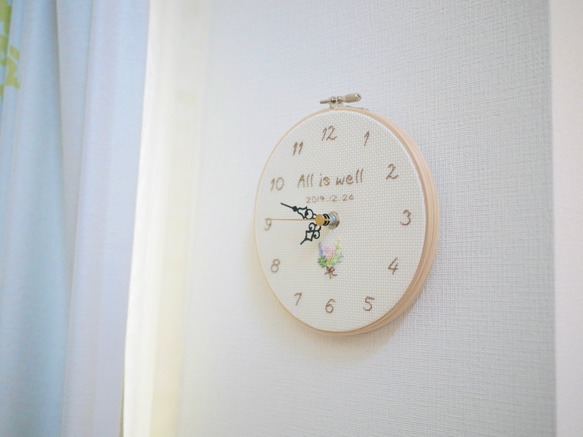 フラワーブーケ 刺繍時計 オーダーメイド 掛け時計・置き時計 Sanny's