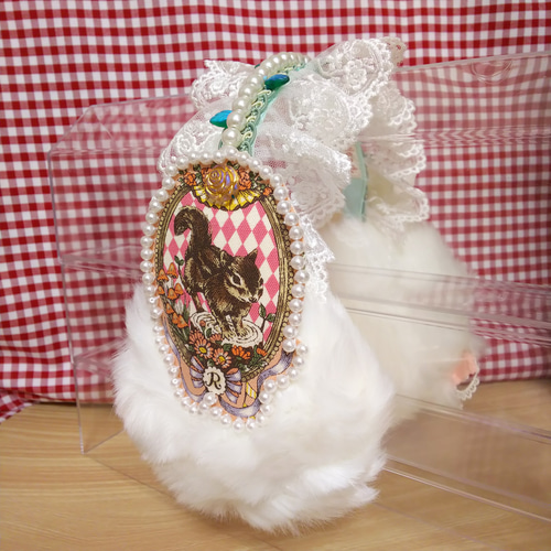 森の動物 イヤーマフ シマリス◇ピンク リボン 薔薇 レース リス