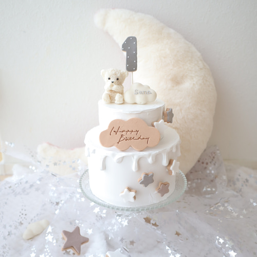 星andくまさんのクレイケーキ☆ハーフバースデー誕生日ケーキ