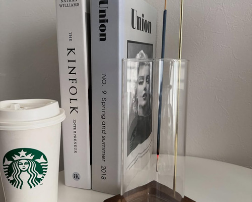 お香立て ガラス 木製 ウォールナット｜4Way対応 インセンスホルダー