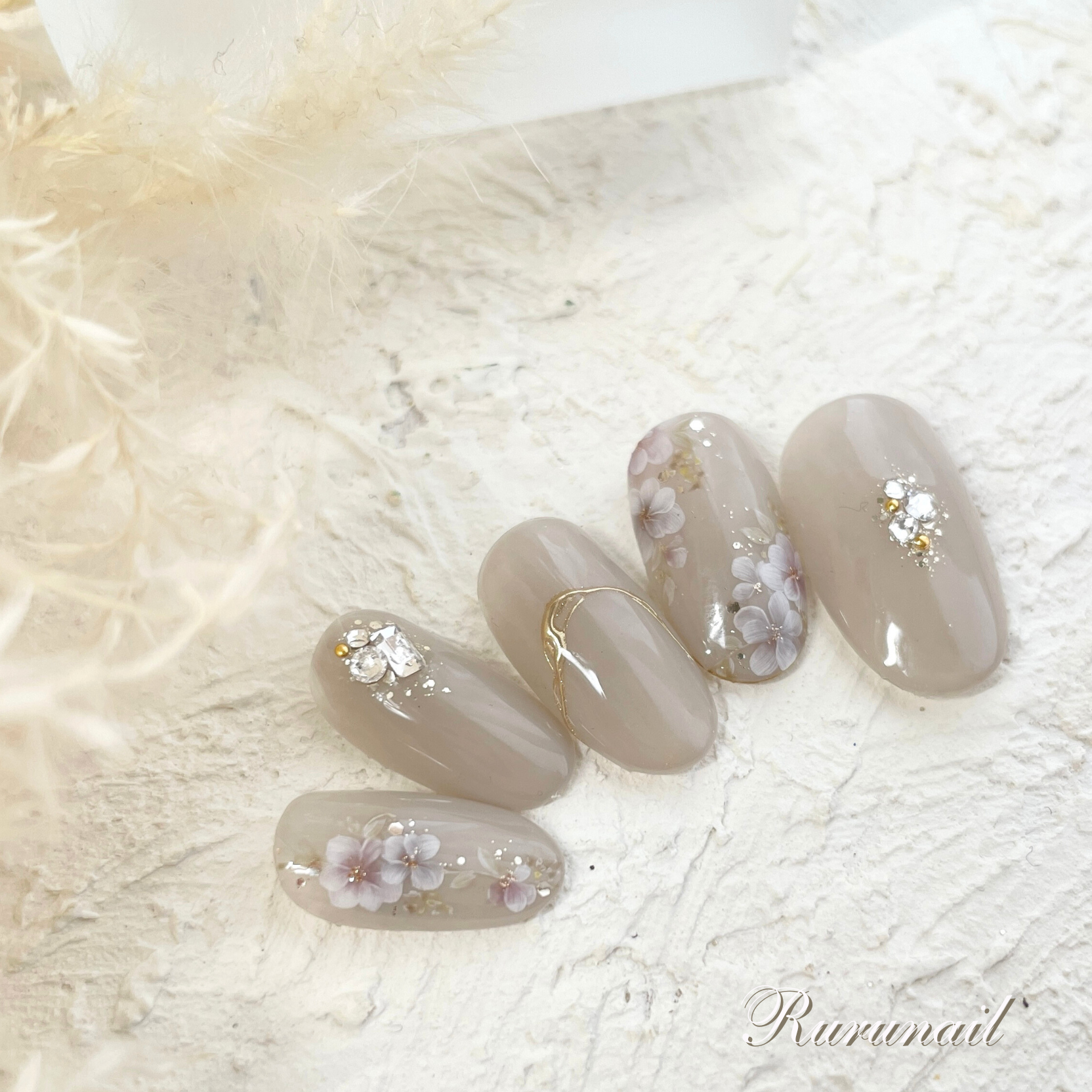 ネイルチップ/フラワー/ストーン/スモーキー大人/021