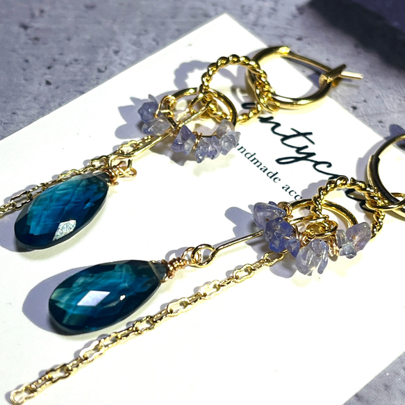 タンザナイト デザインチェーン ノンホールピアス イヤリング ハンドメイド タンザナイト デザインチェーン ノンホールピアス イヤリング