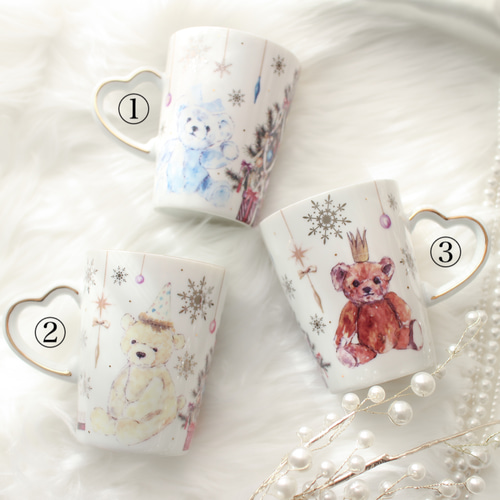 フローライトくまちゃんのマグカップ♡レア くまさんが可愛いクリスマスハートマグカップ マグカップ ❤︎Blanche