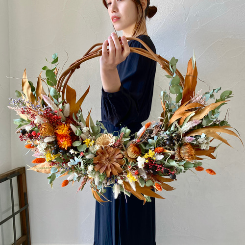 店舗装飾】ドライフラワーリース60cm / 大きいリース 店舗ディスプレイ