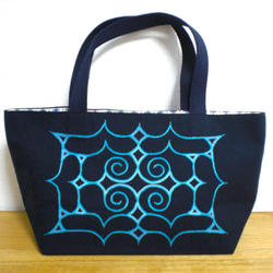 アイヌ文様刺繍】トートバッグ・小型 紺色 トートバッグ michiko-mama