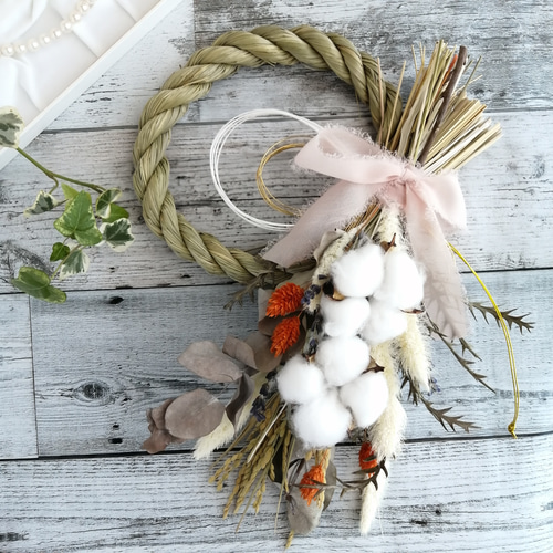 27しめ飾りしめ縄 正月飾り ドライフラワー インテリア 雑貨 スワッグ