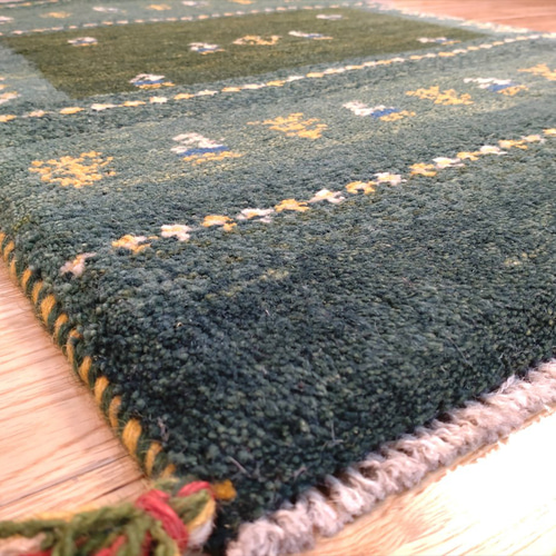 ペルシャ ギャッベ 玄関マット 87x60cm 草色 青緑色 生命の木 RJ877