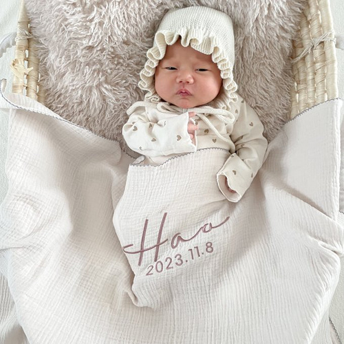 2月10日発送】刺繍名入れおくるみ 出産祝い 名入れ刺繍おくるみ ダブル