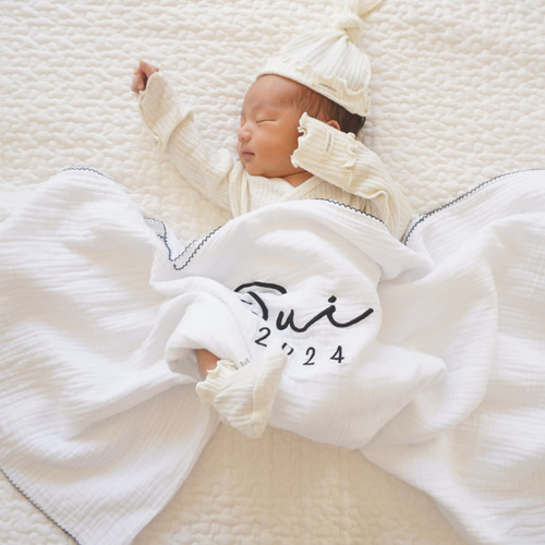 2月10日発送】刺繍名入れおくるみ 出産祝い 名入れ刺繍おくるみ ダブル