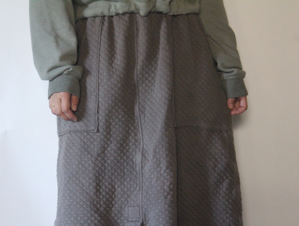 Quilt skirt /橡鼠色 草木染めオーガニックコットンキルトスカート 6枚目の画像