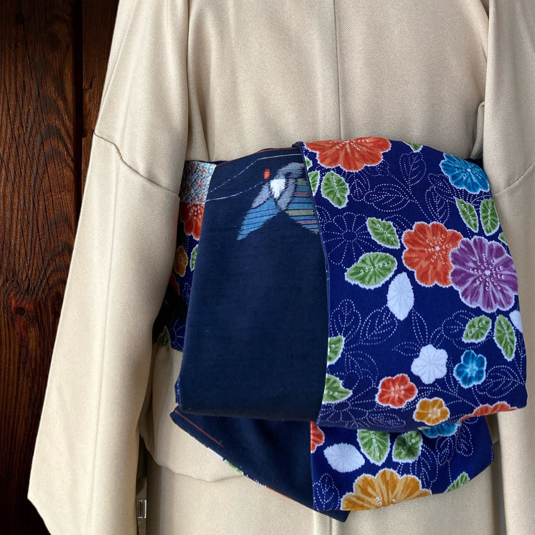 LEONARD 反物 小紋 浜ちりめん 個性的 薄群青色 正絹