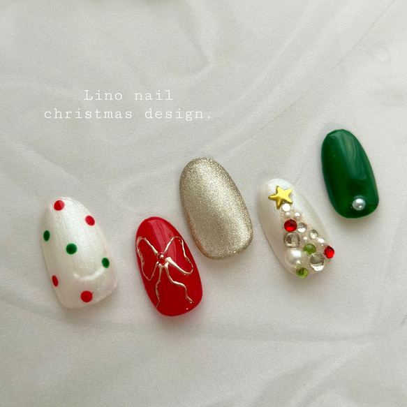 017 ネイルチップ クリスマスネイル ツリーネイル リボンネイル