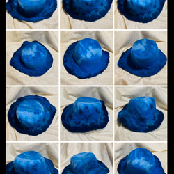 羊毛フェルトハット ～ハンドメイドの両面デザイン、不規則で高級感のある帽子（ブルー系） 13枚目の画像