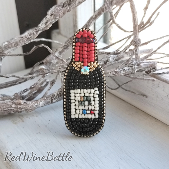 ワインボトルR*ビーズ刺繍ブローチ ブローチ pinco 通販