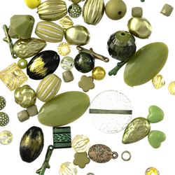 ビーズ ミックス 8mmー25mm 緑 100ｇ たっぷり 丸 混形 アソート ハンドメイド パーツ  BD3438 1枚目の画像