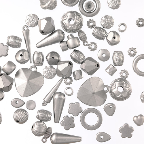 シルバービーズ　ビーズパール ビーズ シルバー 8mmー25mm 艶消し100g 丸 混形 銀古美 アソート