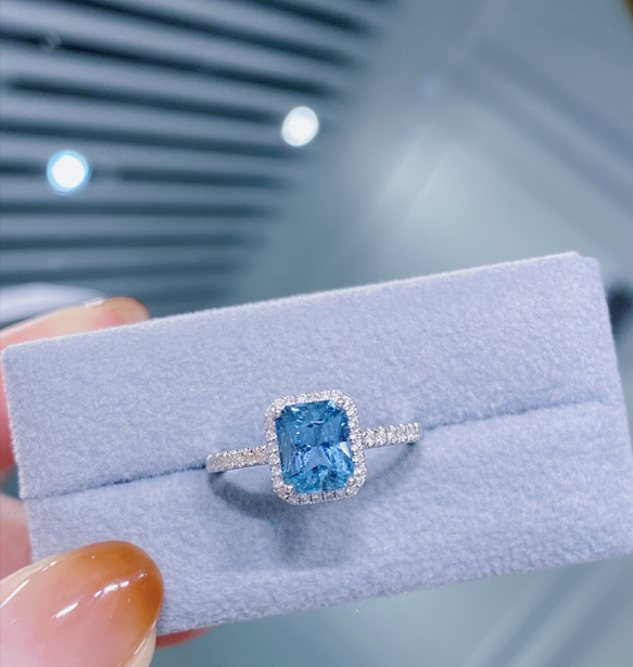 天然ダイヤモンド付きアクアマリンリングk18 指輪・リング パール  