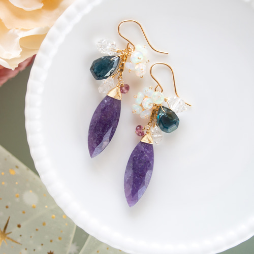 14kgfアメトリン・モスアクアマリン紫陽花ピアス/イヤリング