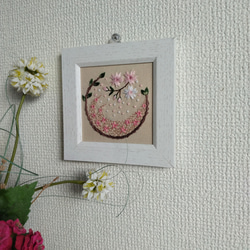 春のリース　刺繡フレーム　桜 3枚目の画像