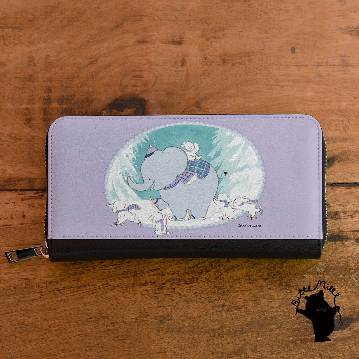 長財布 レディース 革 大容量 レザー ハンドメイド 財布 北欧＊象 ぞう うさぎ＊パープル 名入れ可 6,023円