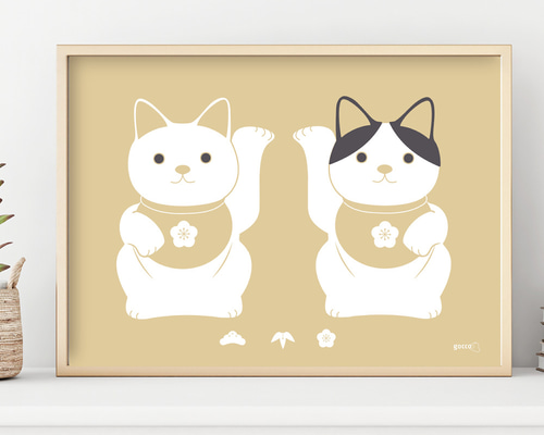 ハチワレ招き猫 インテリアポスター 写真・グラフィック gocco 通販