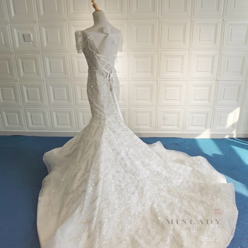 韓国スタイル マーメイド ウェディングドレス キラキラ ドレス MINLADY  