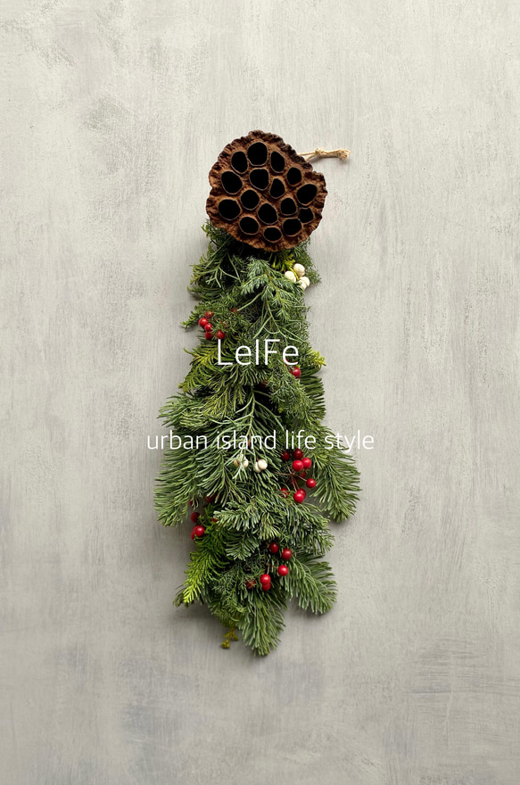 もみの木と蓮の実のクリスマススワッグ スワッグ leife 通販
